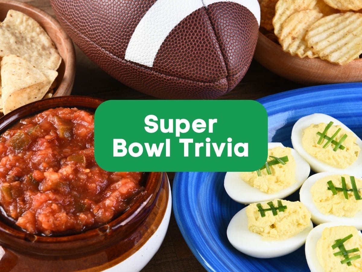Football feast representing super bowl trivia